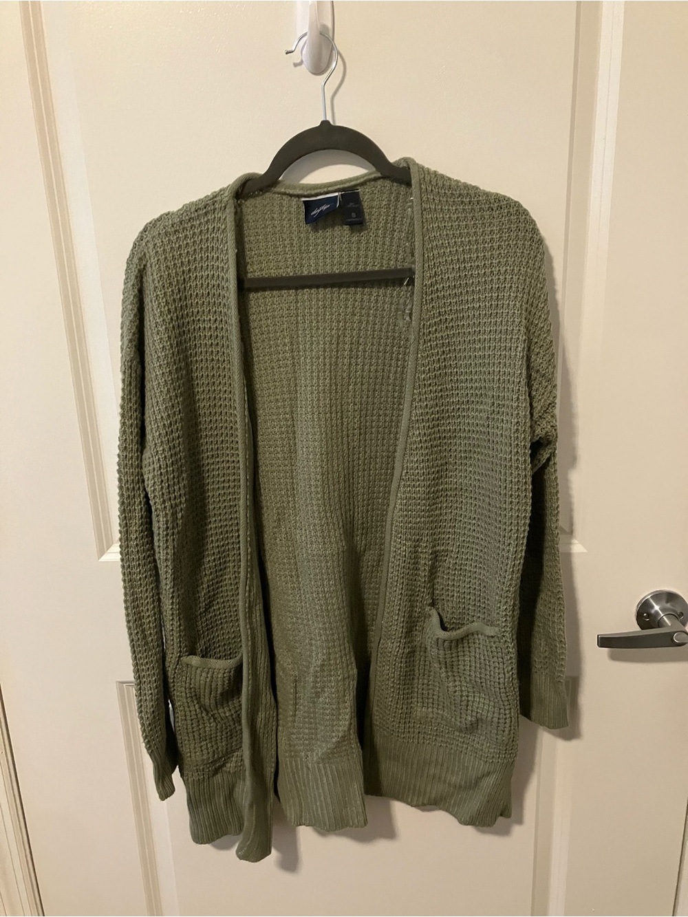 Daytrip Olive Green Waffle Knit Open Cardigan